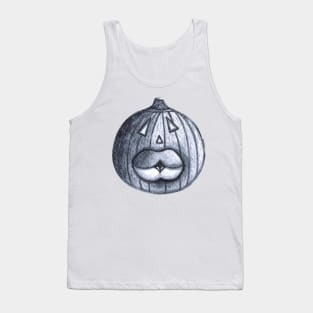 Funny Big Mouthed Pumpkin Head - Black and White Tank Top